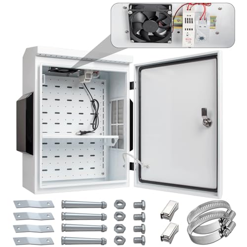 namunanee Outdoor Electrical Box with Thermostat and Fan, Cold-Rolled Steel Plate, Aluminum Alloy Back Beam, One-Piece Ventilation Design, IP65 Waterproof, Wall/Pole Mounted. (19.6" x 15.7" x 7.9") - Image 1