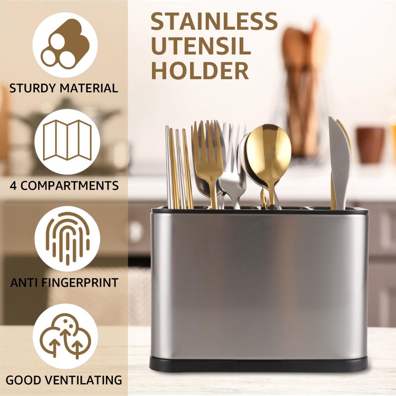 CYEER Stainless Steel Cutlery Holder, 18 x 8.6 x 13 cm, Tableware Rack, Cutlery Basket, Metal Kitchen Utensil Holder for Chopsticks, Spoons, Knives and Forks - Image 4