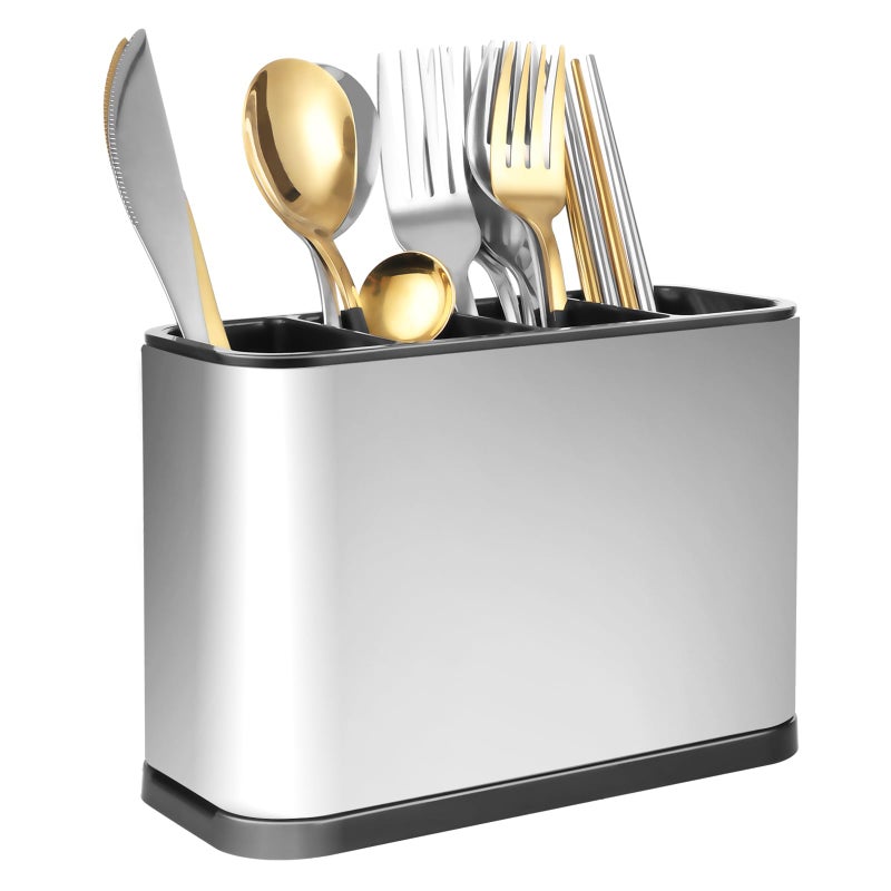 CYEER Stainless Steel Cutlery Holder, 18 x 8.6 x 13 cm, Tableware Rack, Cutlery Basket, Metal Kitchen Utensil Holder for Chopsticks, Spoons, Knives and Forks - Image 1