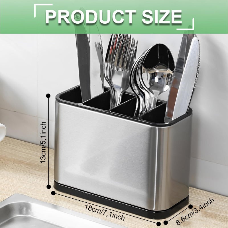 CYEER Stainless Steel Cutlery Holder, 18 x 8.6 x 13 cm, Tableware Rack, Cutlery Basket, Metal Kitchen Utensil Holder for Chopsticks, Spoons, Knives and Forks - Image 2