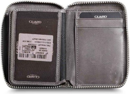 Bead Guard Zippered Antique Gray Leather Mini Wallet  - Image 4