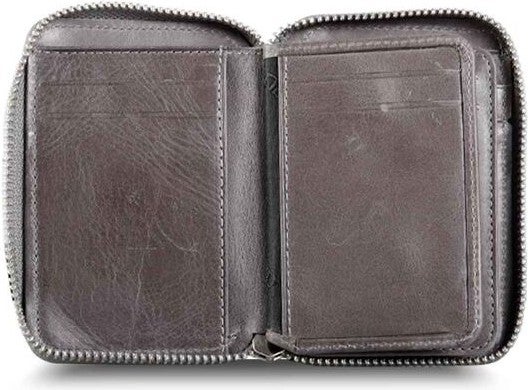 Bead Guard Zippered Antique Gray Leather Mini Wallet  - Image 3