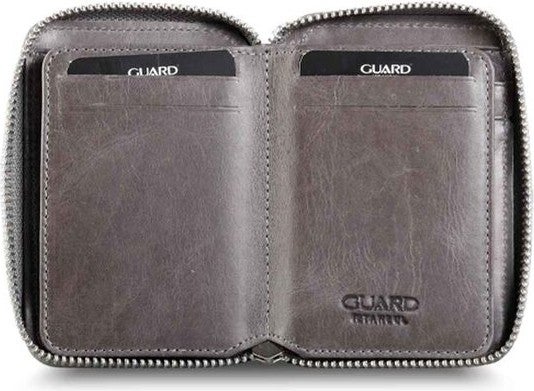 Bead Guard Zippered Antique Gray Leather Mini Wallet  - Image 2