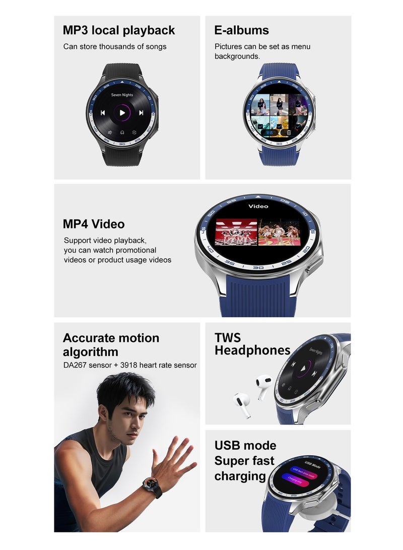 ساعة DT Watch X الذكية، شاشة AMOLED مقاس 1.43 بوصة، BT Call Photo Album تشغيل الموسيقى وتسجيل الفيديو والبوصلة، ساعة DT الذكية (أزرق) - Image 5