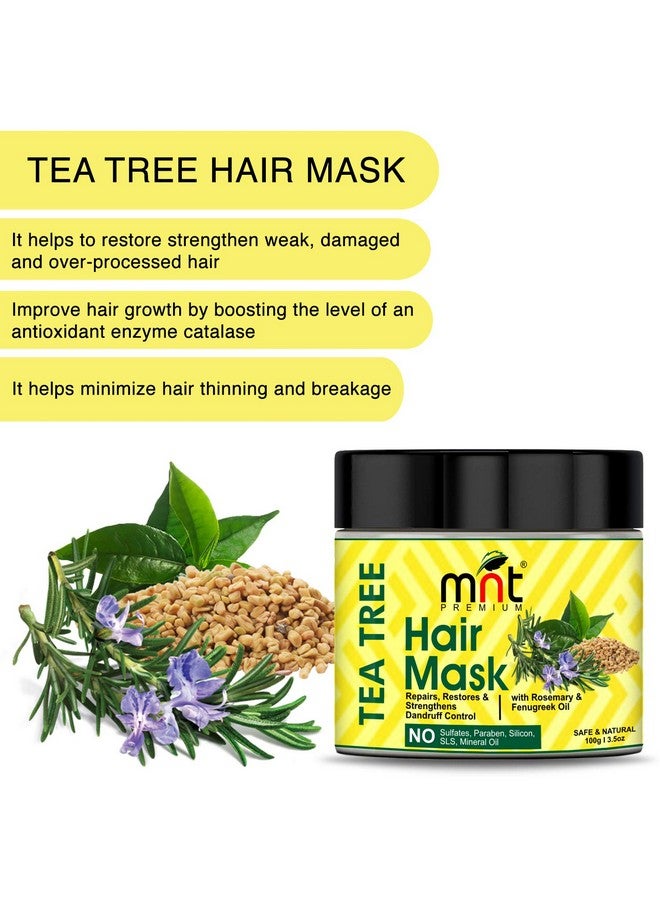 ام ان تي قناع الشعر بشجرة الشاي مع زيت الروزماري والحلبة لإصلاح الشعر واستعادة قوته والسيطرة على القشرة، 100 جرام