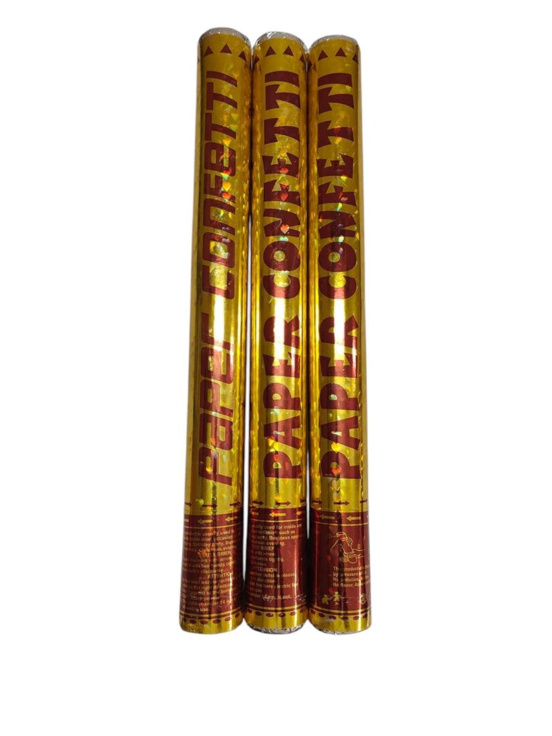 Party Popper Long Size Gold Metallic Pack of 3 for Celebrations and Events  - Image 1