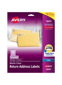 Avery Printable Return Address Labels with Sure Feed, 2/3" x 1-3/4", Matte Clear, 600 Blank Mailing Labels (18695)