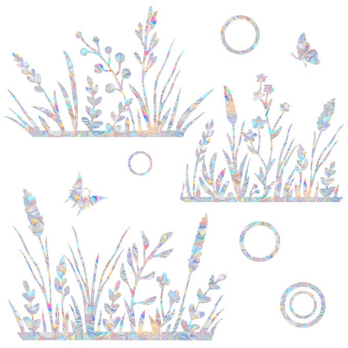 FLOWER AND GRASS ANTICOLLISION DECALS SAVE BIRDS FROM WINDOW COLLISIONS REUSABLE VINYL RAINBOW STICKERS
