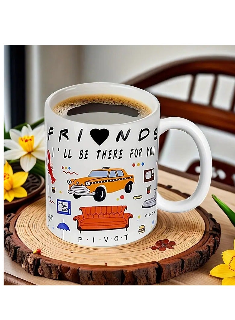 RYN 1pc Ceramic Coffee Mug with FRIENDS TV Show Design, 11 Oz, Care Instructions: Machine Wash, Wax-Coated, Reusable Multipurpose Mug for Home, Office, Restaurant - Great Birthday & Holiday Gift - Image 1