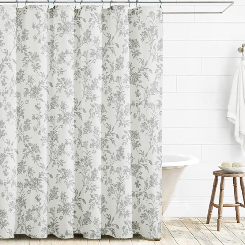 WOUVMA Vintage Farmhouse Shower Curtain for Bathroom Grey Shower Curtain Floral Cotton 72"" W x 72"" L - Image 2