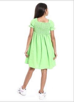 Andora Short Puffed Sleeves Square Neck Lime Green Girls Dress  - Image 3