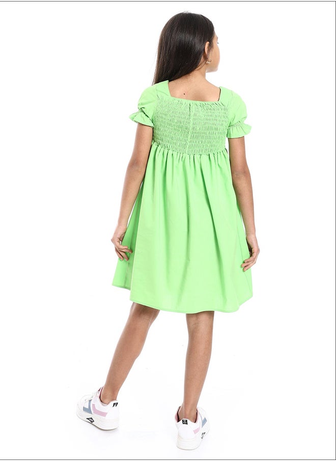 Andora - Short Puffed Sleeves Square Neck Lime Green Girls Dress - Image 1