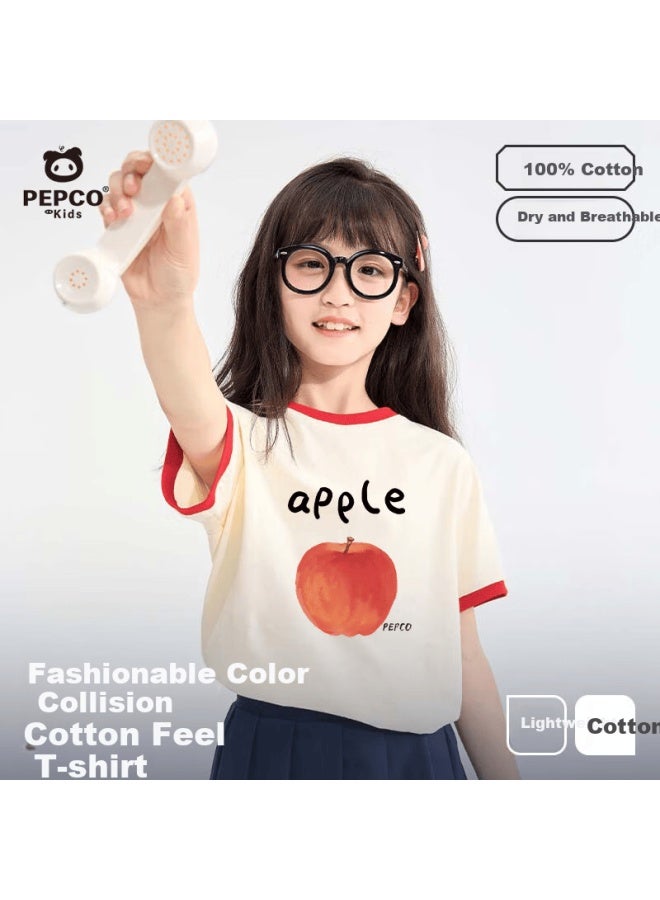 Pepco Girls' Short-sleeve T-shirt, Summer Style For Little Girls, Collection, Pure Cotton Contrasting Color Casual Half-sleeve Children's Summer Wear, Stylish Top - Image 1