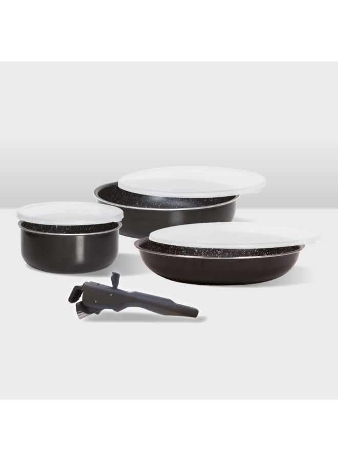 Five Simply Smart 7-Piece Pressed Aluminum Cookware Set Black and Clear 6.3 x 14.3 x 25.5 cm 189350 - Image 2