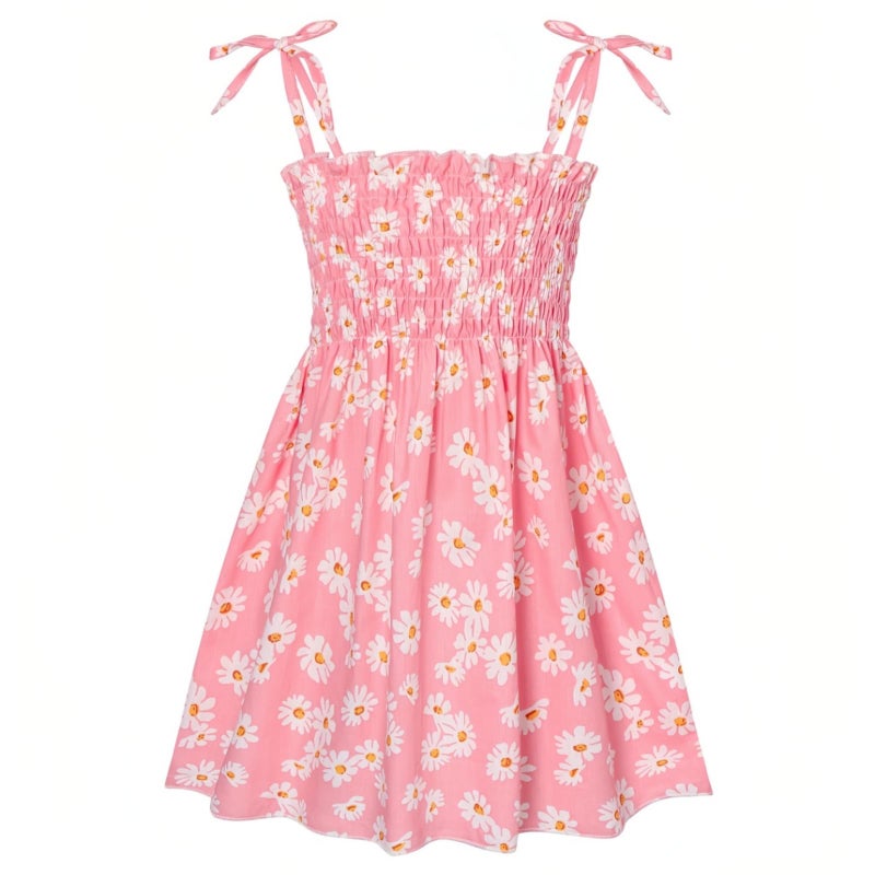 Kumrabal Girls Dresses, Toddler Dress, Little Toddler Girls' Flower Summer Sleeveless Straps Pink with Daisy Printed Princess Dresses,Backless Cute Holiday Beach Sundress for Kids - Image 1