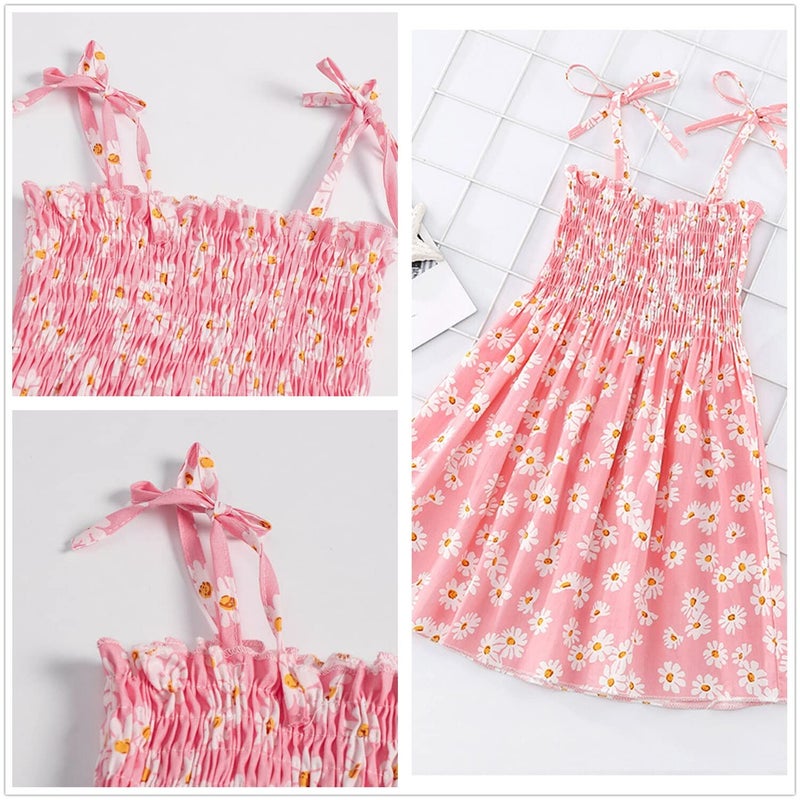 Kumrabal Girls Dresses, Toddler Dress, Little Toddler Girls' Flower Summer Sleeveless Straps Pink with Daisy Printed Princess Dresses,Backless Cute Holiday Beach Sundress for Kids - Image 4