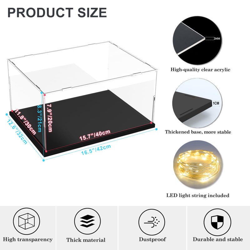 Nynelly Acrylic Display Case, Clear Acrylic Boxes for Display Lego 21319 75292 Countertop Display Case for Collectible Cube Acrylic Box with Black Base for Figure,Toy, 11.8×15.7×7.9inch - Image 2