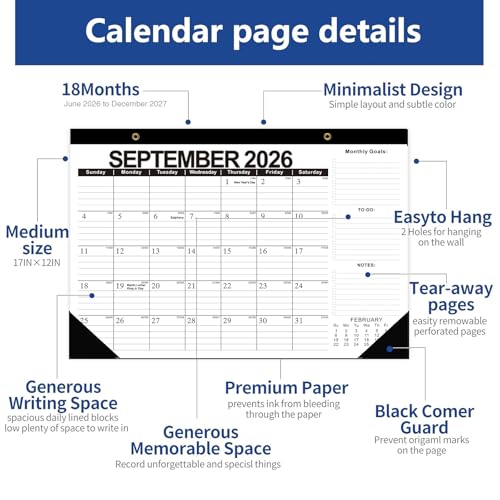 Dayvorax 2026-2027 Desk Calendar, 19 Months Desk Calendar Jun 2026 - Dec 2027, 17" × 12" Desktop Calendar with Ruled Blocks, Corner Protectors, Thick Paper for Home Office - Image 3