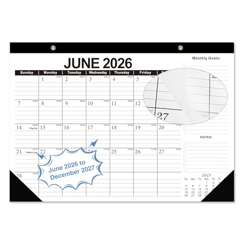 Dayvorax 2026-2027 Desk Calendar, 19 Months Desk Calendar Jun 2026 - Dec 2027, 17" × 12" Desktop Calendar with Ruled Blocks, Corner Protectors, Thick Paper for Home Office - Image 1