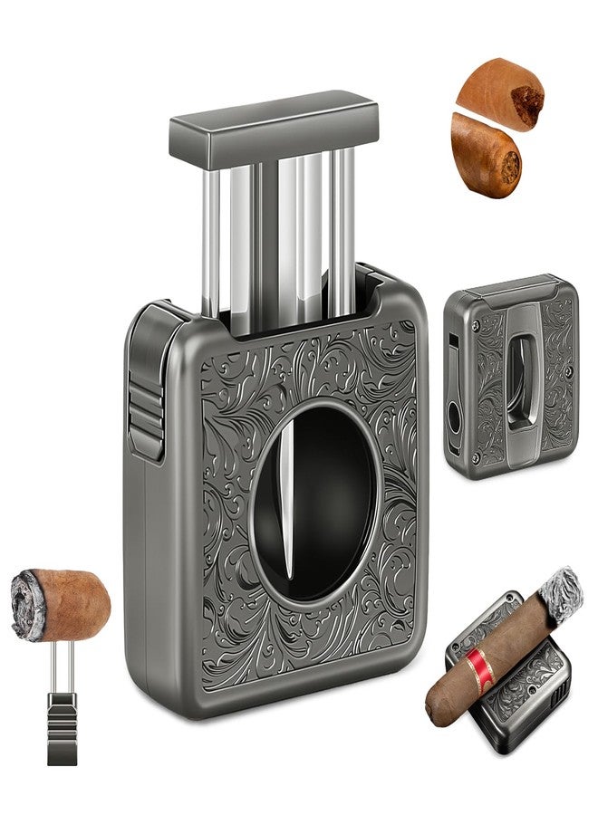 HANCIGAR Cigar Cutter V Cut Portable, 4-in-1 V Cutter Guillotine Built in Cigar Punch & Twin Nubber & Cigar Holder, Multifunctional Stainless Steel Scissors Accessories Gifts, Travel/Outdoors (Gray) - Image 1