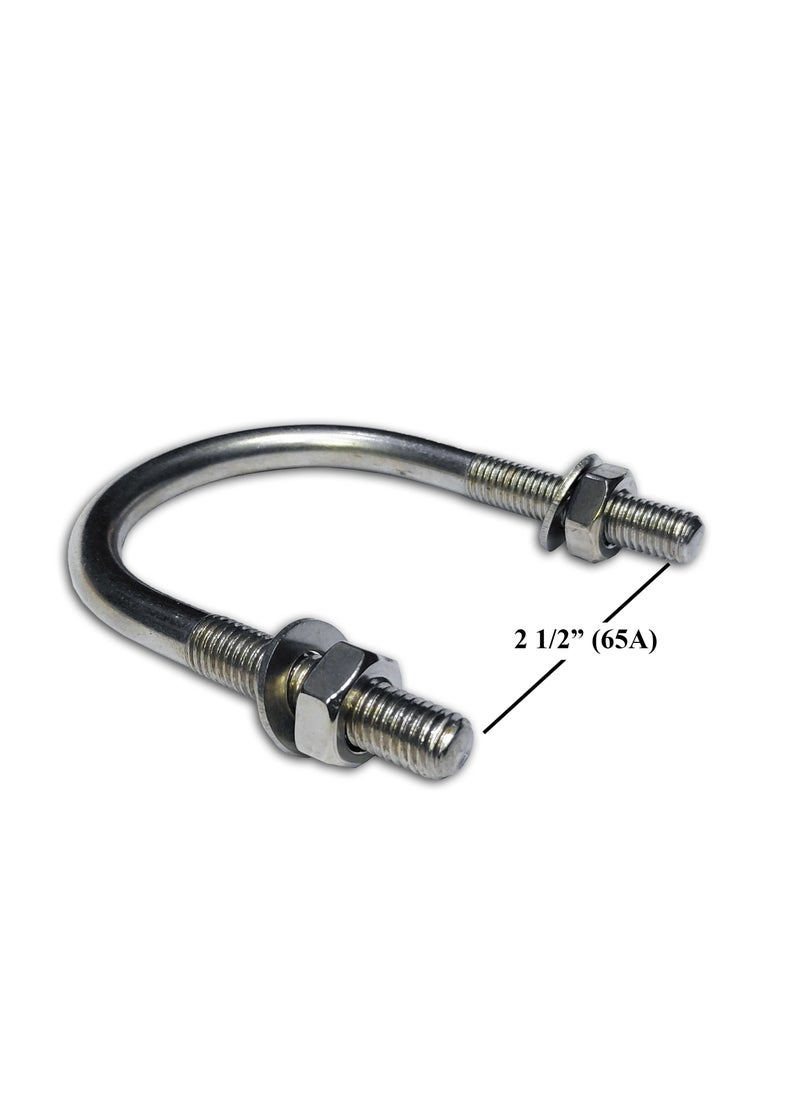Generic - SS304 U Bolt | U Clamp 65A - 2 1/2" wide with Nuts and Washers in M6/ M8/ M10/ M12/ M16  (Pack of 2) - Image 1