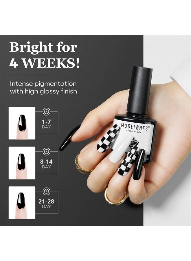 modelones Gel Nail Polish, 1 Pcs 15ml Pure Black Color Gel Polish Set Soak Off LED Long-Wear Mirror Shine Essential Nail Gel Salon Manicure Design DIY at Home, 0.5 Fluid Ounces - Image 5