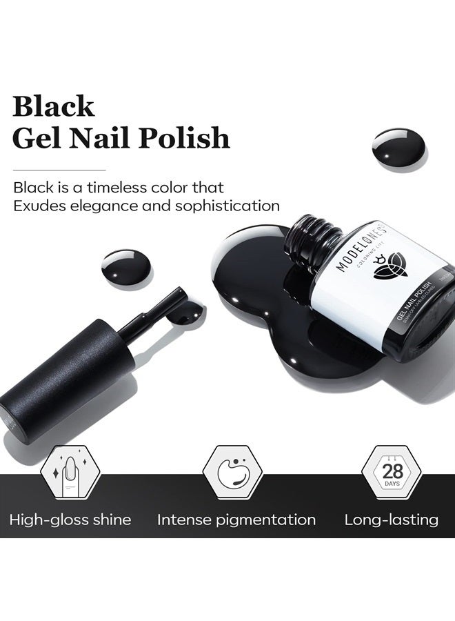 modelones Gel Nail Polish, 1 Pcs 15ml Pure Black Color Gel Polish Set Soak Off LED Long-Wear Mirror Shine Essential Nail Gel Salon Manicure Design DIY at Home, 0.5 Fluid Ounces - Image 2