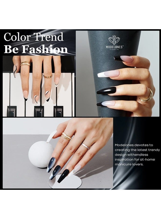 modelones Gel Nail Polish, 1 Pcs 15ml Pure Black Color Gel Polish Set Soak Off LED Long-Wear Mirror Shine Essential Nail Gel Salon Manicure Design DIY at Home, 0.5 Fluid Ounces - Image 4