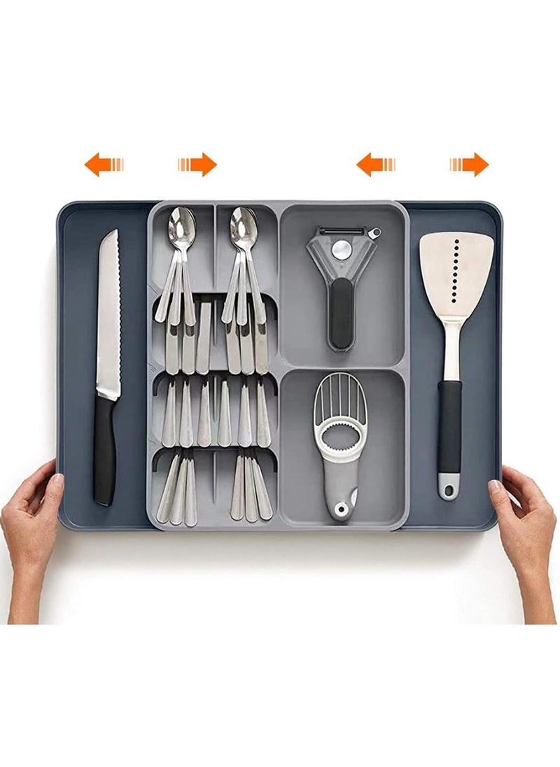 TYCOM Utensil Rack and Silverware Organizer, Adjustable Cutlery Tray, Utensil Holder for Silverware, Flatware, Knives in Kitchen, Bedroom, Living Room Grey  - Image 1