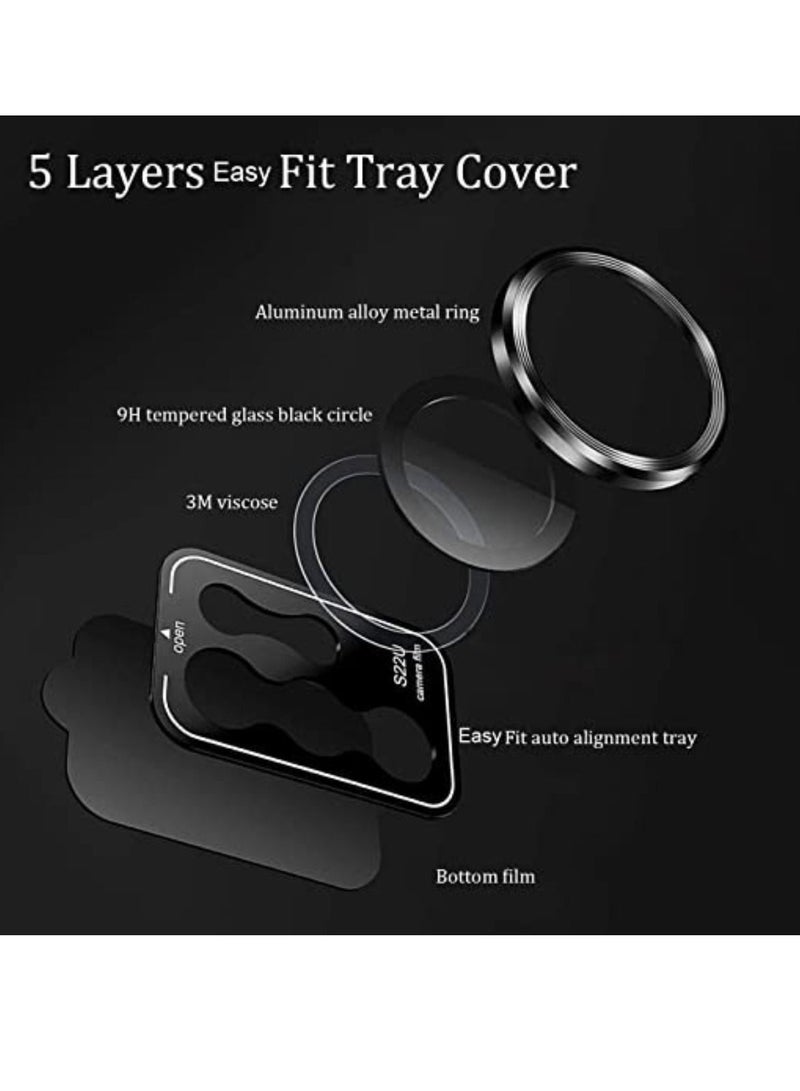 Camera Lens Tempered Glass Protector for Samsung Galaxy S22 Ultra, Aluminum Alloys Scratch Resistant Protector, Compatible with Galaxy S22 Ultra (Black) - Image 3