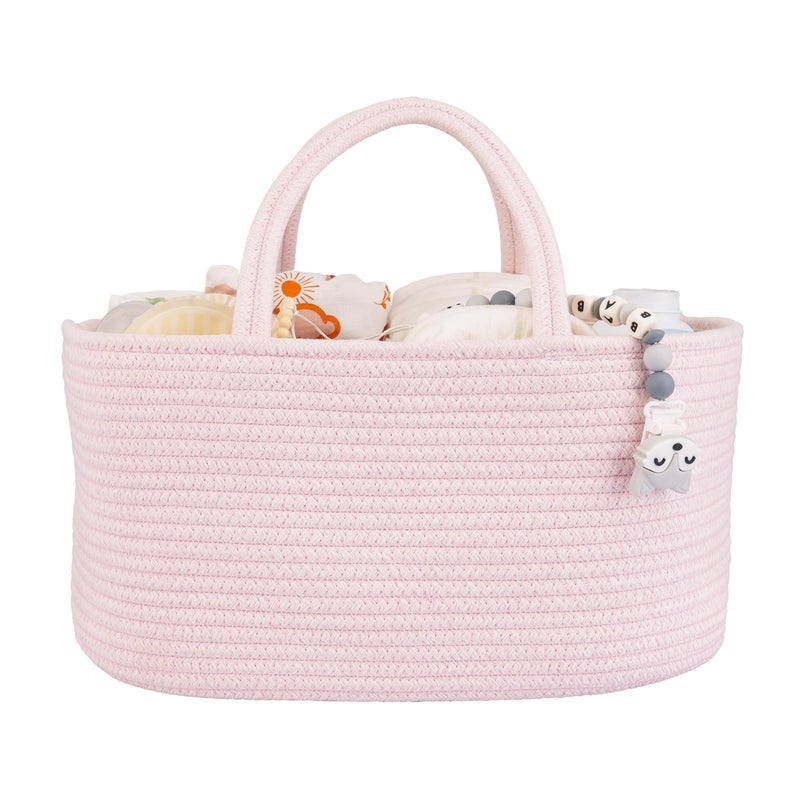 XUANGUO Large Baby Diaper Caddy Organizer for Girl Boy Rope Nursery Storage Bin Basket Portable Holder Tote Bag for Changing Table Car Travel Baby Shower Gifts Newborn Essentials Registry Must Haves Pink 