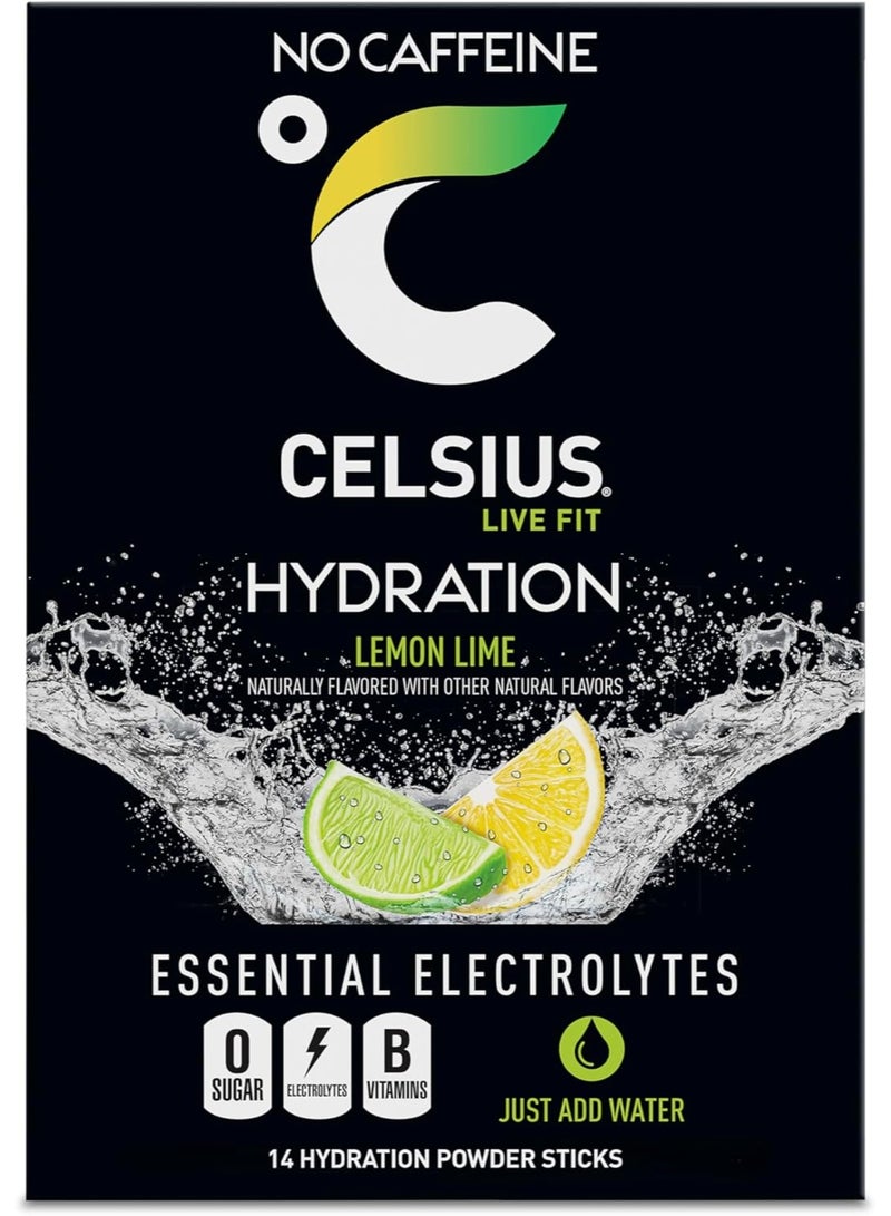 CELSIUS Lemon Lime, Sugar Free Electrolyte Hydration Drink Mix 14 Powder Sticks - Image 3