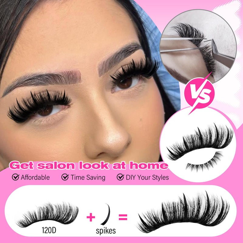 wiwoseo Bottom Lash Clusters with Spikes Lash Clusters Kit Mega Volume Lash Spikes Cluster Eyelash Extensions Kit Fairy Eyelash Clusters Spiky Cluster Lashes Clusters with Clear Lash Bond and Seal - Image 2