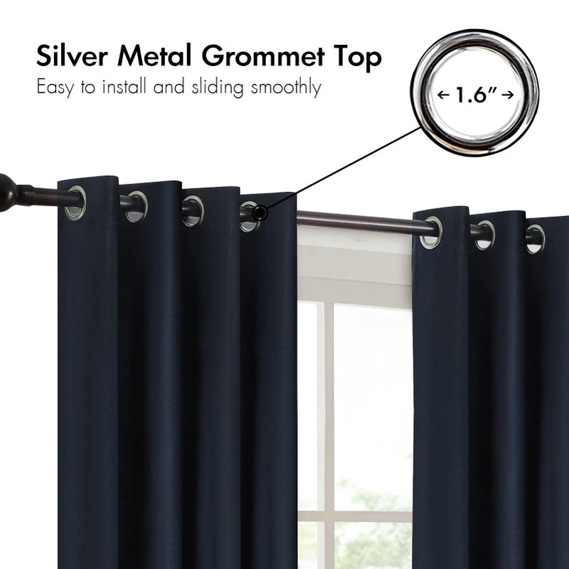 BULBUL Color Block Window Curtains Panels 84 inches Long Navy Blue Champagne Velvet Farmhouse Drapes for Bedroom Living Room Darkening Treatment with Grommet Set of 2 - Image 2