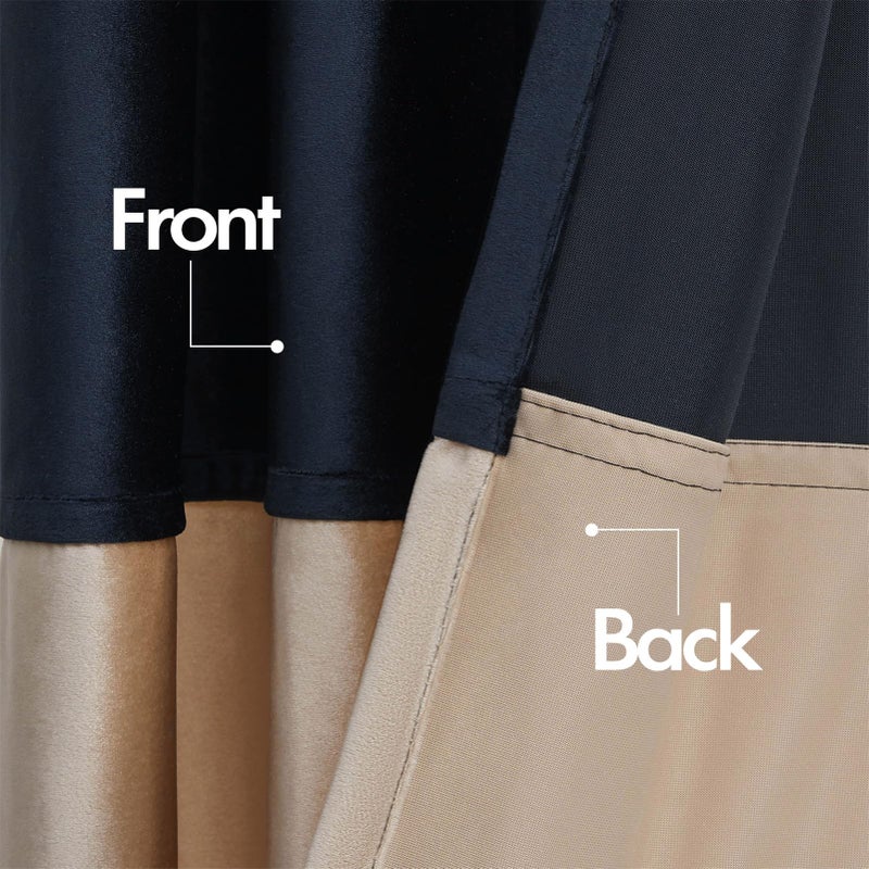 BULBUL Color Block Window Curtains Panels 84 inches Long Navy Blue Champagne Velvet Farmhouse Drapes for Bedroom Living Room Darkening Treatment with Grommet Set of 2 - Image 4