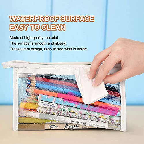 AQBAH Polyethylene Large Capacity Big Pencil Pouch For Girls&Boys,Transparent Pen Bag Organizer For School,Collage,Office,Cute Cosmetic Bag For Girls,Multi-Purpose Stationary Bag Pack Of 1(White) - Image 3