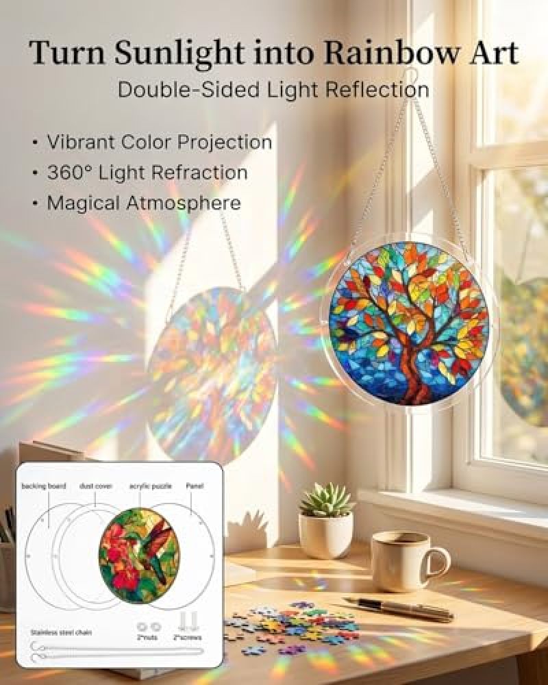 Acrylic Jigsaw Puzzle 20.8*20.8*1CM High Transparency Acrylic Suncatcher - Durable Scratch-Resistant Material Diy Suncatcher for Adult Puzzle Enthusiasts Home Garden Decor - Image 4