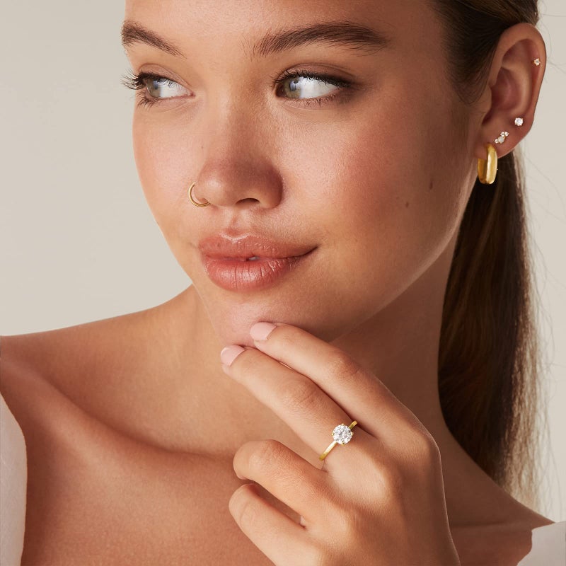 PAVOI 14K Sterling Silver Yellow Gold Plated Round Cut Solitare 1.5 CT Moissanite Engagement Ring for Women - Moissanite Wedding Band for Women - Promise Rings - Image 2