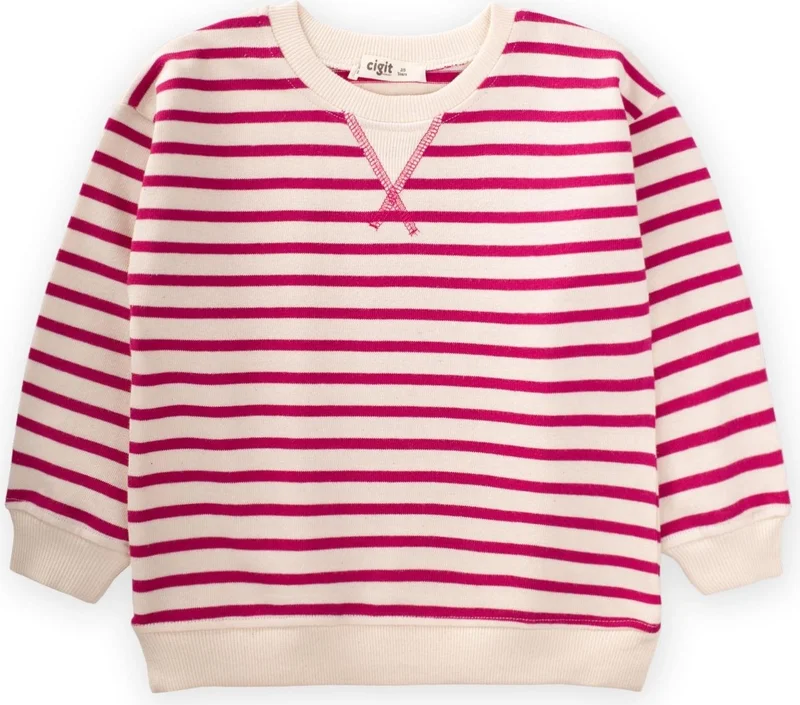 Cigit Striped Cardigan Detailed Seasonal Sweater 2-12 Years Fuchsia