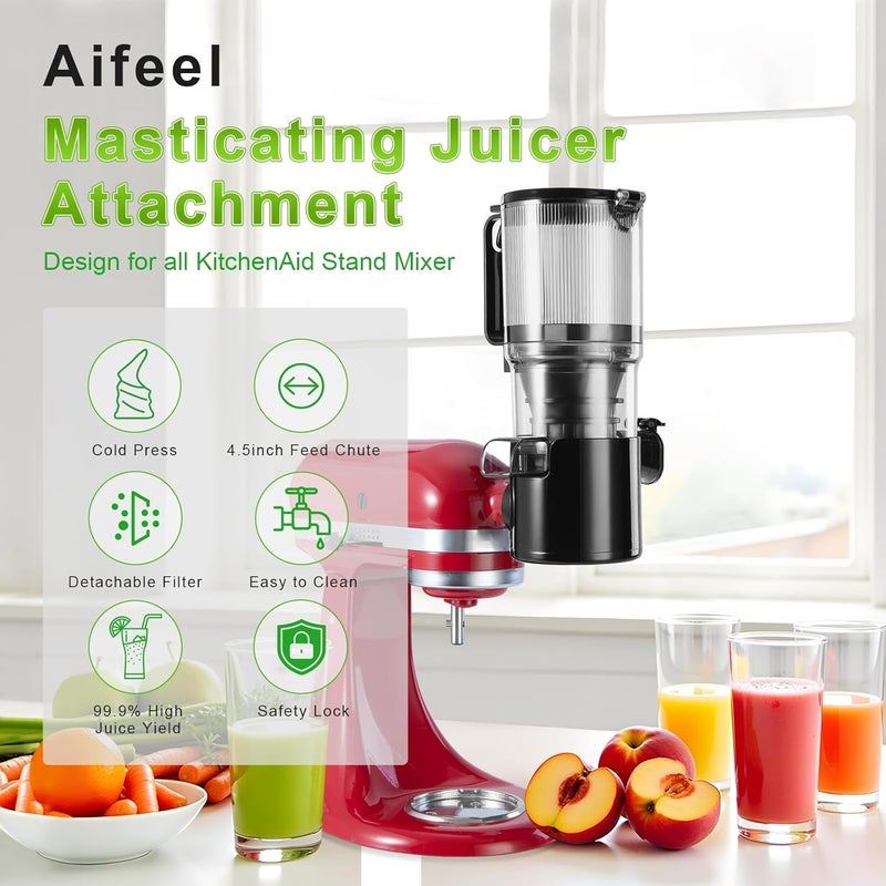 Aifeel ملحق عصارة مضغوطة لخلاط كيتشن إيد، عصارة باردة ببطء لملحق كيتشن إيد مع فتحة تغذية كبيرة 4.5 بوصة، 2 * 28 أونصة للأطعمة الكاملة والفواكه والخضروات - Image 2