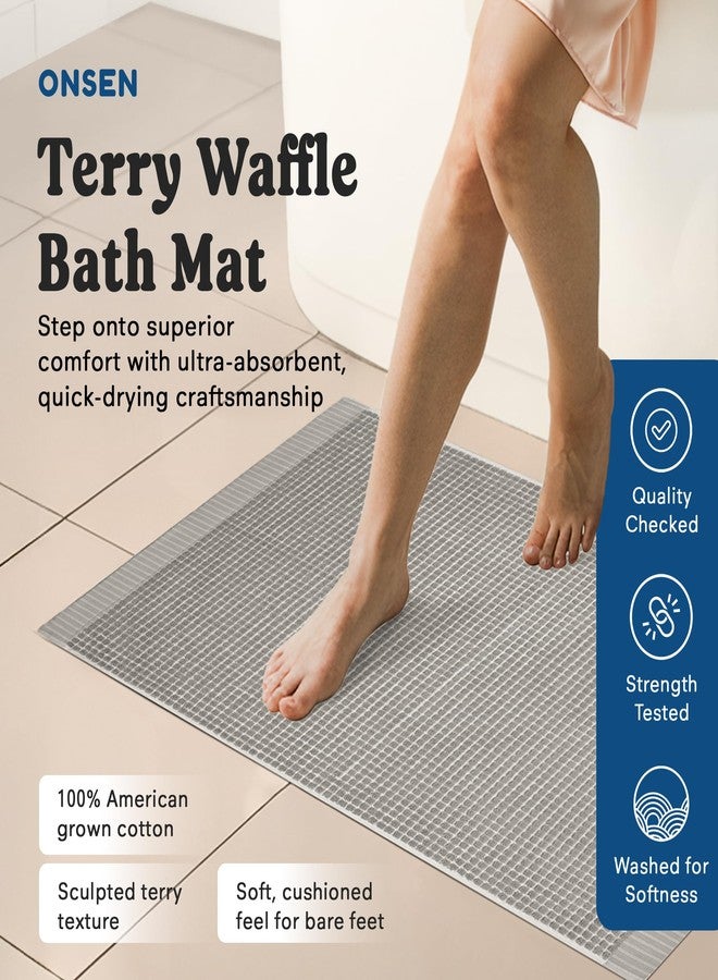 ONSEN Cotton Bath Mat - Washable Bathroom Rug, Waffle Bath Mat, Bathroom Accessories - Ultra-Absorbent, Quick-Dry, Soft & Durable Cotton, Stylish Spa Quality, Easy Care - Grey Fog, 20x30 in - Image 2