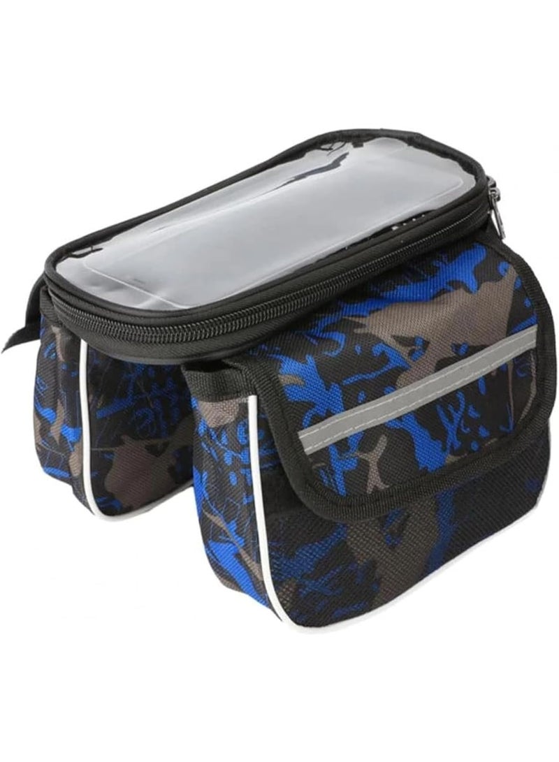 حقيبة دراجة هوائية مقاومة للماء مع شاشة تعمل باللمس - جراب هاتف مع إغلاق بسحاب - حقيبة تخزين للدراجات الجبلية ودراجات الطرق من CYCLISTA (BLUE)