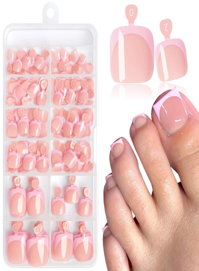 LuckForever 168pc Pink French Tips Press on Toenails Women Fake Toe Nails with Tabs, Nude Fake Toenails Press on Nails Toe Acrylic Nail Tips Short Square Glue Toenails Stick Artificial Toe Nails Press ons - Image 1