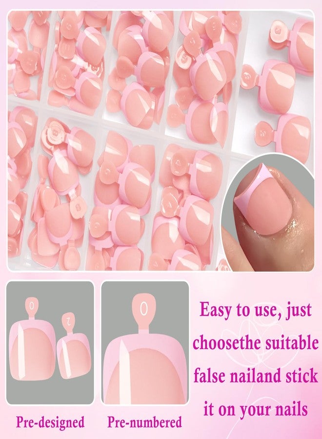 LuckForever 168pc Pink French Tips Press on Toenails Women Fake Toe Nails with Tabs, Nude Fake Toenails Press on Nails Toe Acrylic Nail Tips Short Square Glue Toenails Stick Artificial Toe Nails Press ons - Image 2