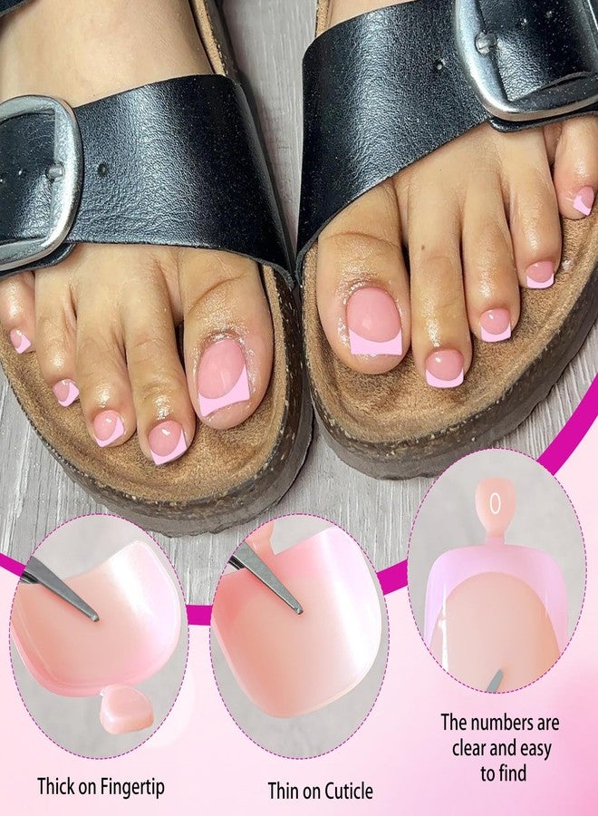 LuckForever 168pc Pink French Tips Press on Toenails Women Fake Toe Nails with Tabs, Nude Fake Toenails Press on Nails Toe Acrylic Nail Tips Short Square Glue Toenails Stick Artificial Toe Nails Press ons - Image 4
