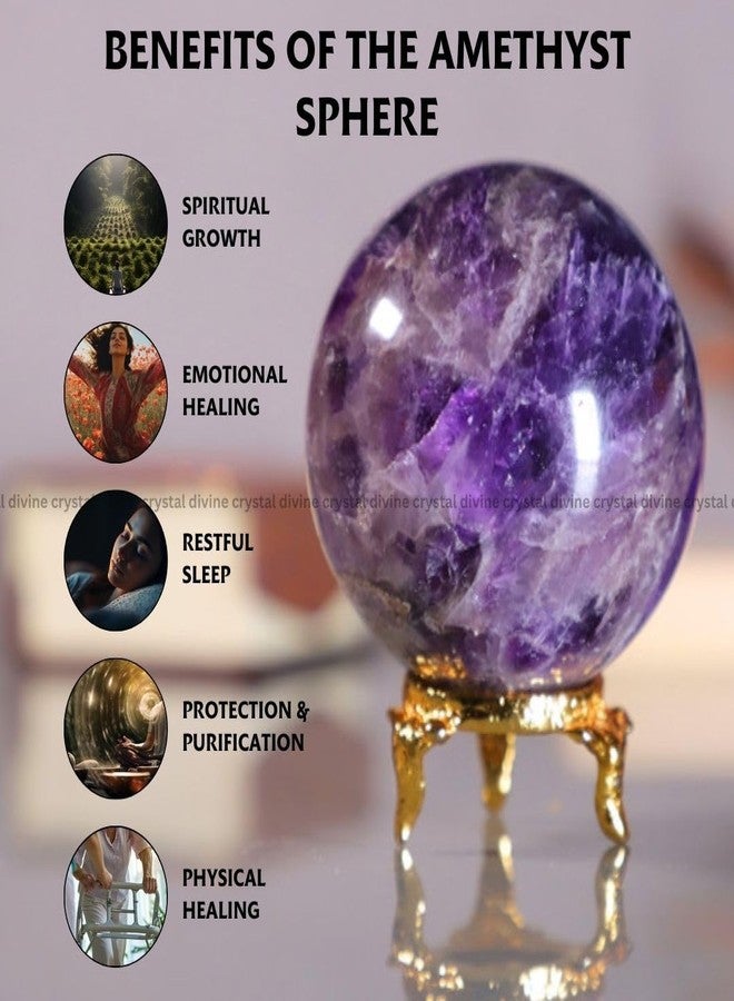 Crystal Divine Amethyst Crystal Sphere Ball Crystal Showpieces For Home Decor Table Decor Items&Decorative Items Crystal Stones Astro Sphere Crystal Ball Gemstone Spheres Feng Shui Items Gifts,45 Cm - Image 3