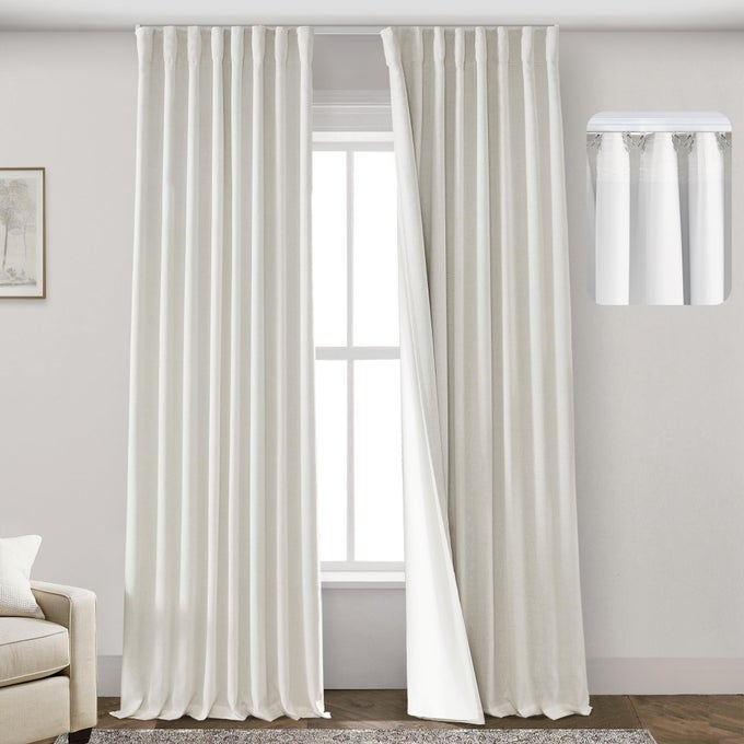 108 INCH LONG BLACKOUT TRACK CURTAINS DRAPES FOR TRACK SYSTEM PLEATED WITH HOOKS RINGS 2 PANELS SETLINEN BLACK OUT BACK TAB 9FT CEILING TO FLOOR LENGTH CURTAINS FOR LIVING ROOMCREAM IVORY