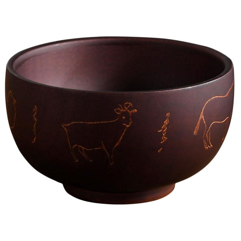 Medium Wooden Salad Bowl Handcrafted Carved Pattern Traditional Mongolian Style Tableware - Image 2