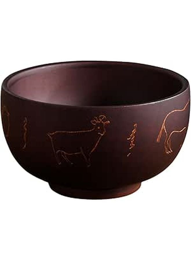 Medium Wooden Salad Bowl Handcrafted Carved Pattern Traditional Mongolian Style Tableware - Image 1
