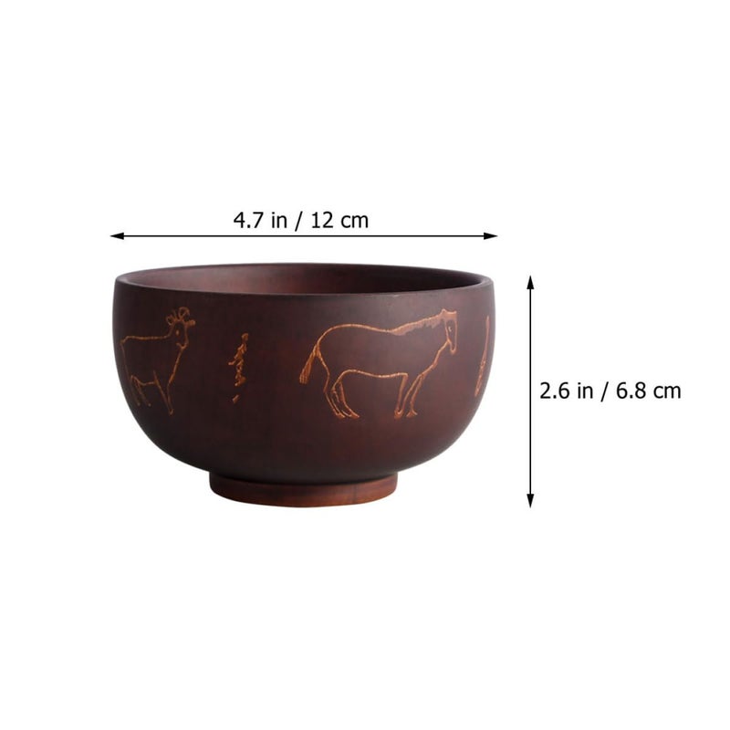 Medium Wooden Salad Bowl Handcrafted Carved Pattern Traditional Mongolian Style Tableware - Image 3